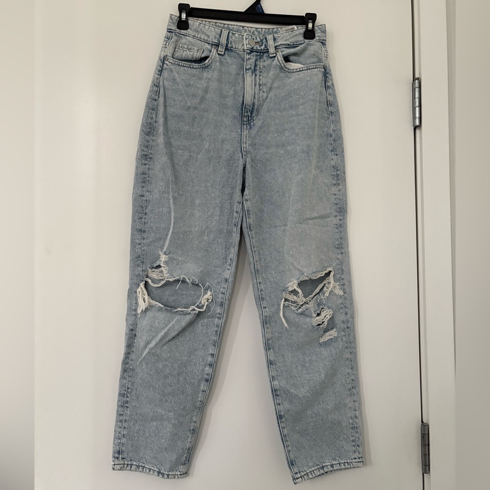 H&M High Rise Ripped Light Blue Jeans